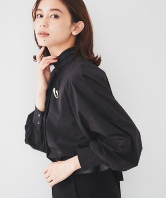 ブラウス シャツ 「通勤」ボウタイ付スタンドネック ボリュームブラウス レディース 通勤】ボウタイ付スタンドネック ボリュームブラウス（シャツ