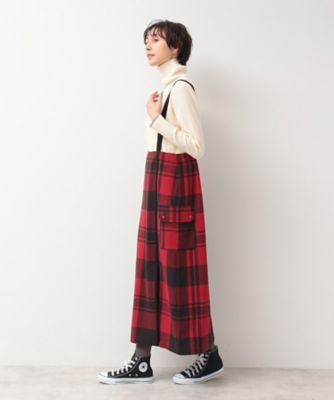 洗える・2WAY】サスペンダー付きフラップポケットスカート