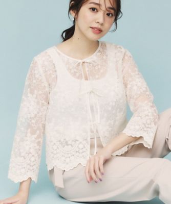 刺繍リボンシアーブラウス【洗濯機洗い可】（２００２４０５２４６）