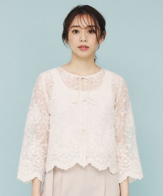 刺繍リボンシアーブラウス【洗濯機洗い可】（２００２４０５２４６）