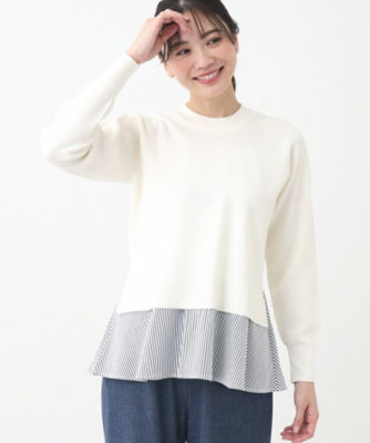 春SALE／E‐QUALITY】異素材ドッキングプルオーバー