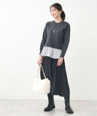 春SALE／E‐QUALITY】異素材ドッキングプルオーバー