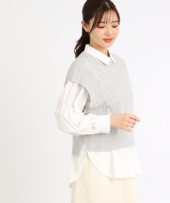 夏SALE／E‐QUALITY／手洗い可】ケーブル編みニットベスト