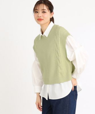 夏SALE／E‐QUALITY／手洗い可】ケーブル編みニットベスト