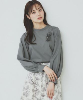 【SALE】index (Women)/インデックス コサージュ付きタックパフブラウス【洗濯機洗い可/イージーアイロン】(2002406563) グレー014 トップス【三越伊勢丹/公式】