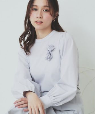 【SALE】index (Women)/インデックス コサージュ付きタックパフブラウス【洗濯機洗い可/イージーアイロン】(2002406563) アオ090 トップス【三越伊勢丹/公式】