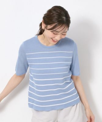 【Ｍ～４Ｌサイズ／麻混／洗える】シャインリノ　ボーダープルオーバーニット（２００２４０６７５１）