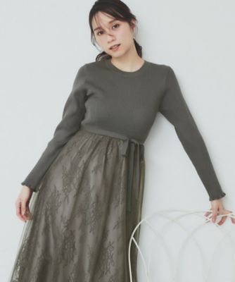＜index (Women)＞チュールレーススカートドッキングワンピース【洗濯機洗い可】（２００２４０６８１４）
