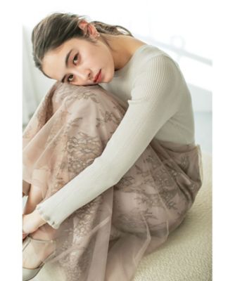CHICWISH★ノットネックチュールスカートドッキングワンピース☆ チュールレーススカートドッキングワンピース【洗濯機洗い可