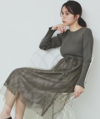 新品タグ付 シビラ ニット レース 刺繍 異素材 ドッキングワンピース チュール 新品タグ付 シビラ ニット レース 刺繍 異素材 ドッキングワンピース