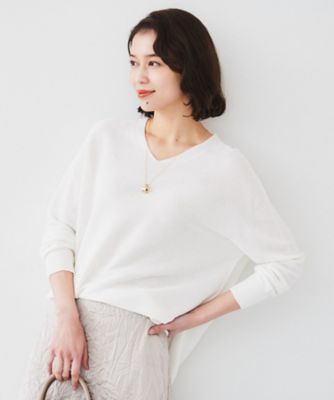 【美品】RASW Vネックオーバーニット サイドスリット 体型カバー／清涼感】サイドスリット Vネックニット