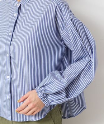 【洗える】バンドカラーストライプシャツ（ＸＳ～Ｌ）（２００２４０９７９６）