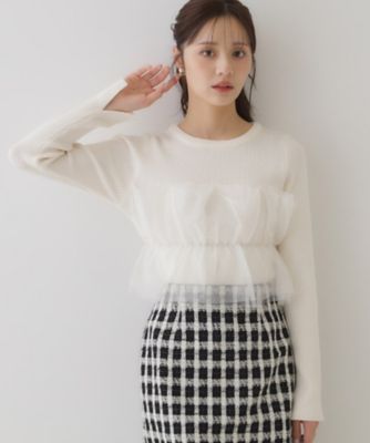 ＜COUTURE BROOCH (Women)＞【オトナ仕上げのワントーンチュールニット】チュールドッキングリブニット（２００２４１４３０２）