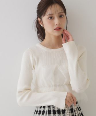 オトナ仕上げのワントーンチュールニット】チュールドッキング