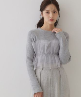 オトナ仕上げのワントーンチュールニット】チュールドッキング