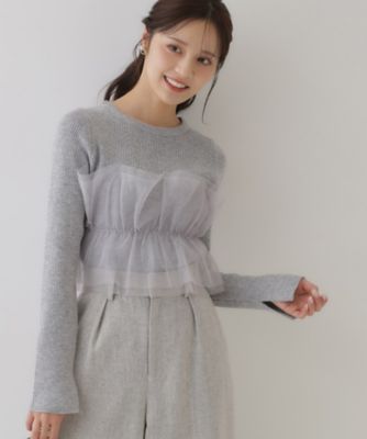 オトナ仕上げのワントーンチュールニット】チュールドッキング