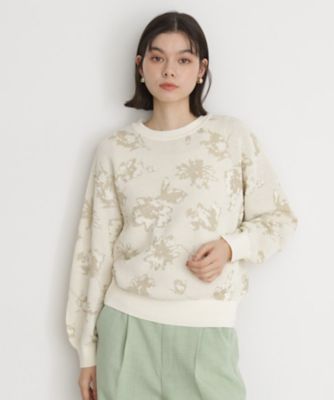 未使用タグ付き　D&G シルク100% の素敵な花柄のブラウス　40 白系 ROPÉ PICNIC(ロペピクニック) / リンクコーデ/花柄ビックリボン
