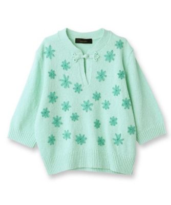 【手刺繍／花モチーフ】チャイナカラーニット（２００２４１４９９１）
