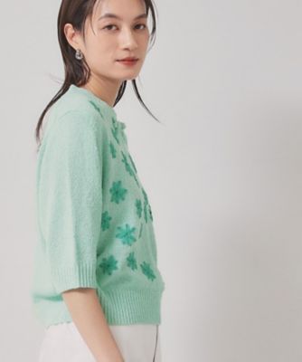 【手刺繍／花モチーフ】チャイナカラーニット（２００２４１４９９１）
