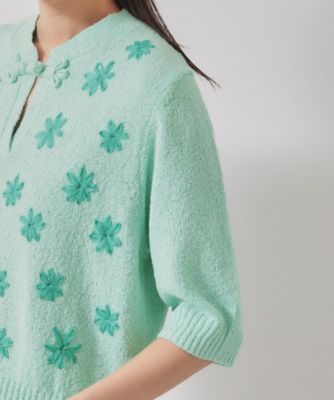 【手刺繍／花モチーフ】チャイナカラーニット（２００２４１４９９１）