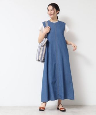 クレッシェント　Pa-Nu　パーヌ　ロングワンピース　綿・麻混デニム Vネックティアードワンピース 綿麻オックス | OPナガソデ