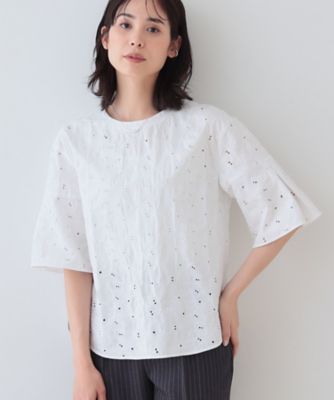 ＜INDIVI L (Women/大きいサイズ)＞【洗える】フラワーカット刺繍フレアスリーブブラウス（２００２４１５５６２）