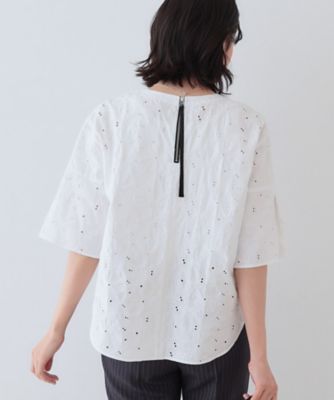 【洗える】フラワーカット刺繍フレアスリーブブラウス（２００２４１５５６２）