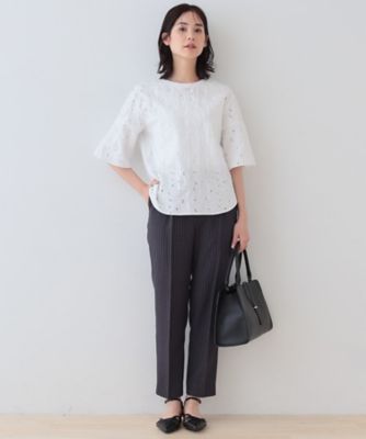 【洗える】フラワーカット刺繍フレアスリーブブラウス（２００２４１５５６２）