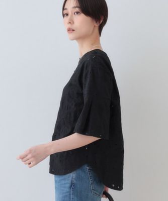 【洗える】フラワーカット刺繍フレアスリーブブラウス（２００２４１５５６２）