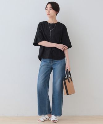 【洗える】フラワーカット刺繍フレアスリーブブラウス（２００２４１５５６２）