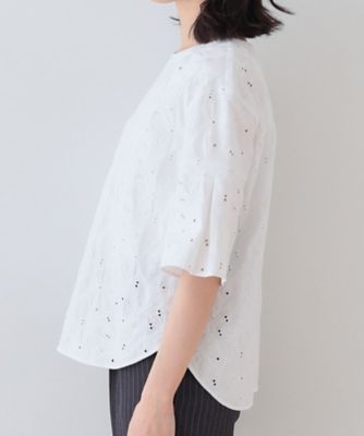 【洗える】フラワーカット刺繍フレアスリーブブラウス（２００２４１５５６２）