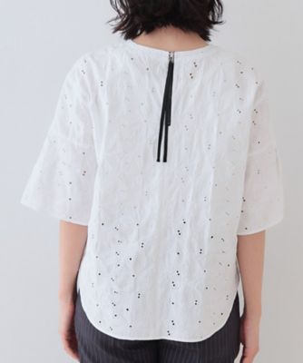 【洗える】フラワーカット刺繍フレアスリーブブラウス（２００２４１５５６２）