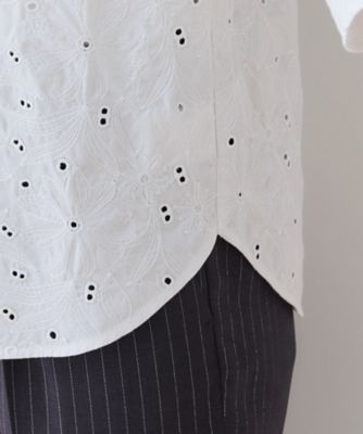 【洗える】フラワーカット刺繍フレアスリーブブラウス（２００２４１５５６２）