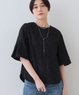 【洗える】フラワーカット刺繍フレアスリーブブラウス（２００２４１５５６２）