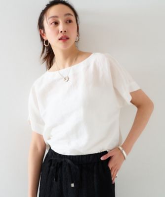 ＜UNTITLED L (Women/大きいサイズ)＞【セットアップ可能／手洗い可】リネン混　ボートネックＴブラウス（２００２４１５８８４）