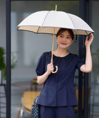 【晴雨兼用／紫外線遮蔽率９９％以上／雨の日もおしゃれに◎】バンブーハンドル長傘（２００２４１６２２８）
