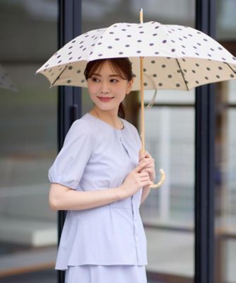 【晴雨兼用／紫外線遮蔽率９９％以上／雨の日もおしゃれに◎】バンブーハンドル長傘（２００２４１６２２８）