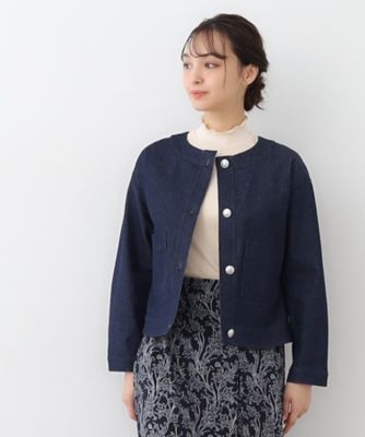 ＜LAURA ASHLEY＞【洗える／コットン１００％／ポケット付き】ノーカラーデニムジャケット（２００２４１８１２３）