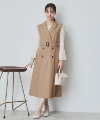 衿付きトレンチワンピース【洗濯機洗い可／防シワ／イージーアイロン
