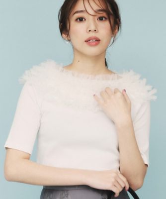 index (Women)/インデックス 《美人百花掲載》チュールフリルリブトップス【洗濯機洗い可】(2002418171)