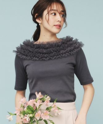 《美人百花掲載》チュールフリルリブトップス【洗濯機洗い可】（２００２４１８１７１）