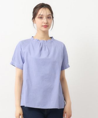 LAURA ASHLEY / ローラ アシュレイ 【日本製/ワンマイルウエア】スタンドカラー半袖ブラウス 日本製/ワンマイルウエア】スタンドカラー半袖ブラウス（シャツ