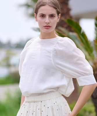 洗える／清涼感】ボリュームスリーブバックジップブラウス