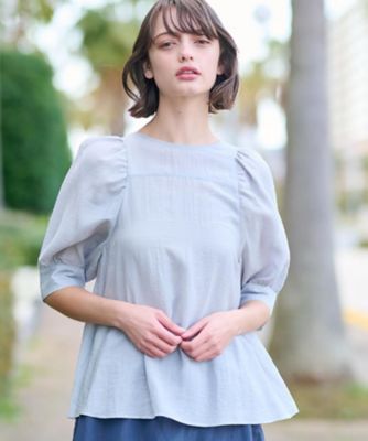 洗える／清涼感】ボリュームスリーブバックジップブラウス