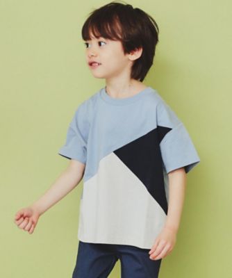 【１１０－１６０】斜め切替配色Ｔシャツ／洗濯機ＯＫ（２００２４２３９１４）