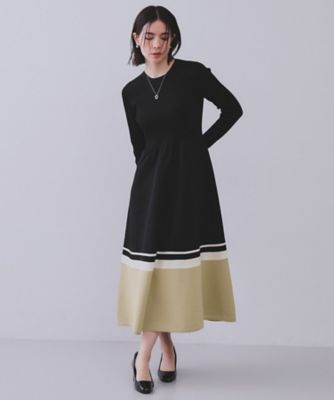＜OPAQUE.CLIP (Women)＞配色ラインフィット＆フレアニットワンピース【洗濯機洗い可／抗ピル】（２００２４２４０５９）
