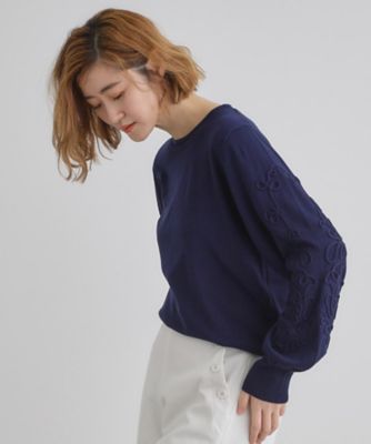 袖コード刺繍ニットプルオーバー（２００２４２４３１３）