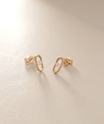 ＜COCOSHNIK (Women)＞Ｋ１８ダイヤモンド　ロングカットアズキチェーン　スタッドピアス（２００２４２４８９４）