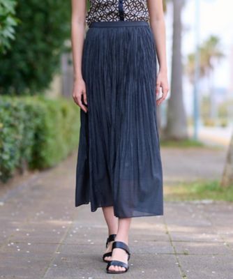 ウエストゴム／ミディ丈】シアープリーツスカート