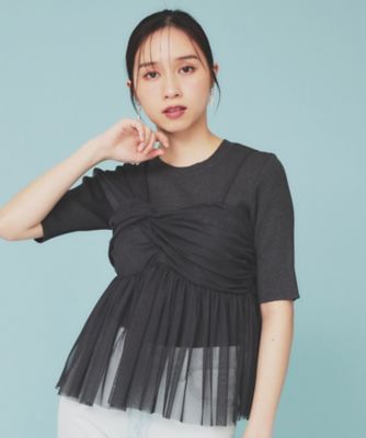 ＜index (Women)＞《ツインセット》アシメチュールキャミ×ラメリブニット【洗濯機洗い可】（２００２４２５８５８）